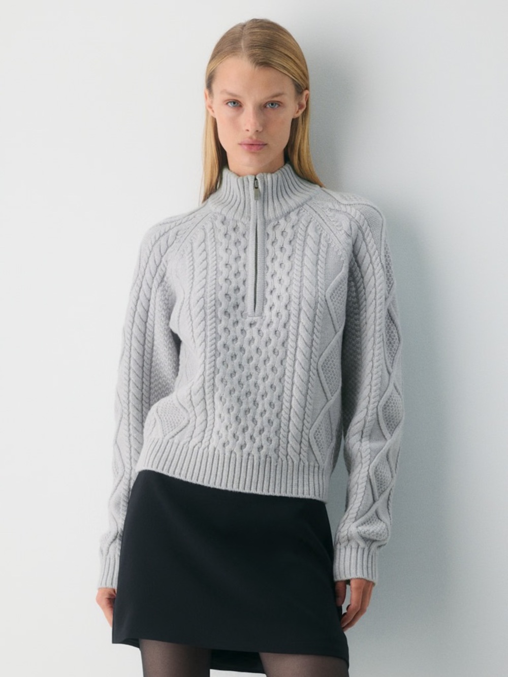 NWT - Aritzia Heritage Knit Merino Wool 1/4 Zip Sweater - Heather Chrome - Small